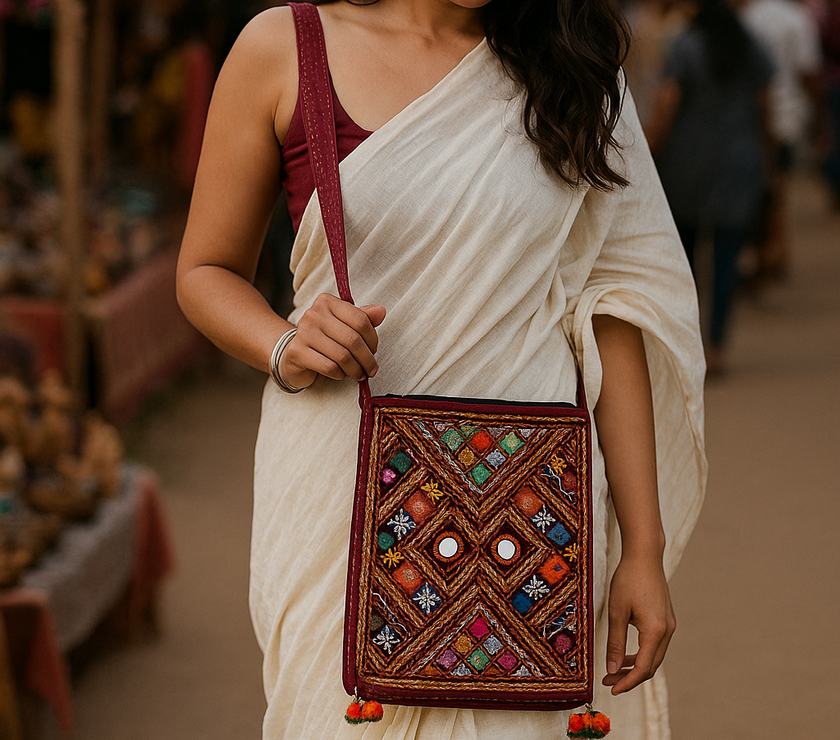 Handcrafted Kutchi Embroidered Square Sling Bag