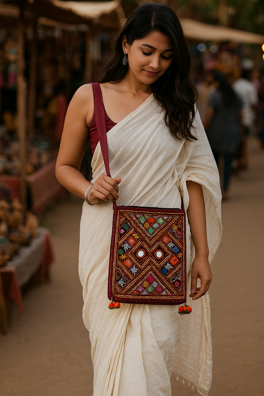 Handcrafted Kutchi Embroidered Square Sling Bag