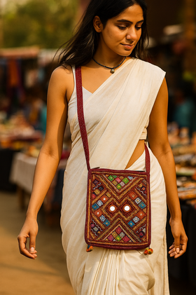 Handcrafted Kutchi Embroidered Square Sling Bag - Heritage Haat