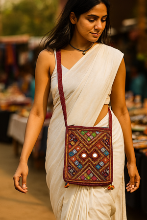 Handcrafted Kutchi Embroidered Square Sling Bag