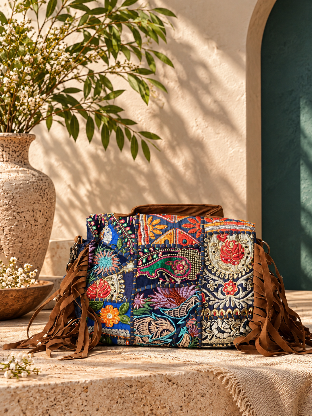 Handcrafted Vintage Kutchi Patchwork Tote Bag