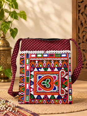 Handcrafted Kutchi Embroidered Sling Bag with Cowrie Shells