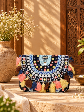 Handcrafted Kutch Mirror Work & Multicolour Tassel Sling Bag – The Rangrez