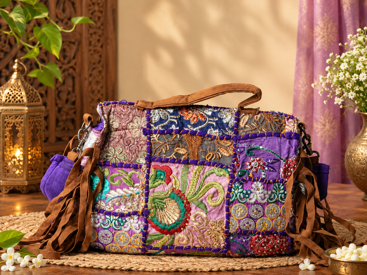Handcrafted Vintage Kutchi Patchwork Tote Bag