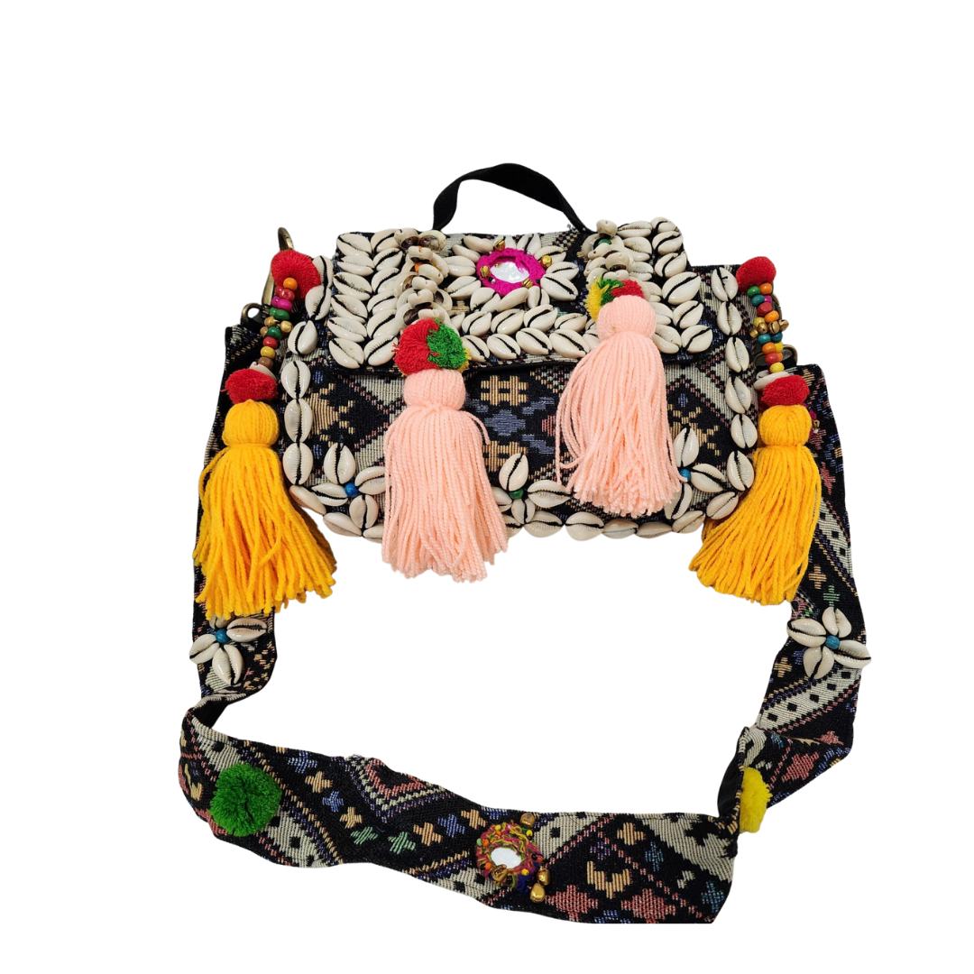 Handcrafted Cowrie Shell Tassel Sling Bag - Heritage Haat