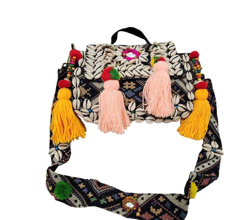 Handcrafted Cowrie Shell Tassel Sling Bag