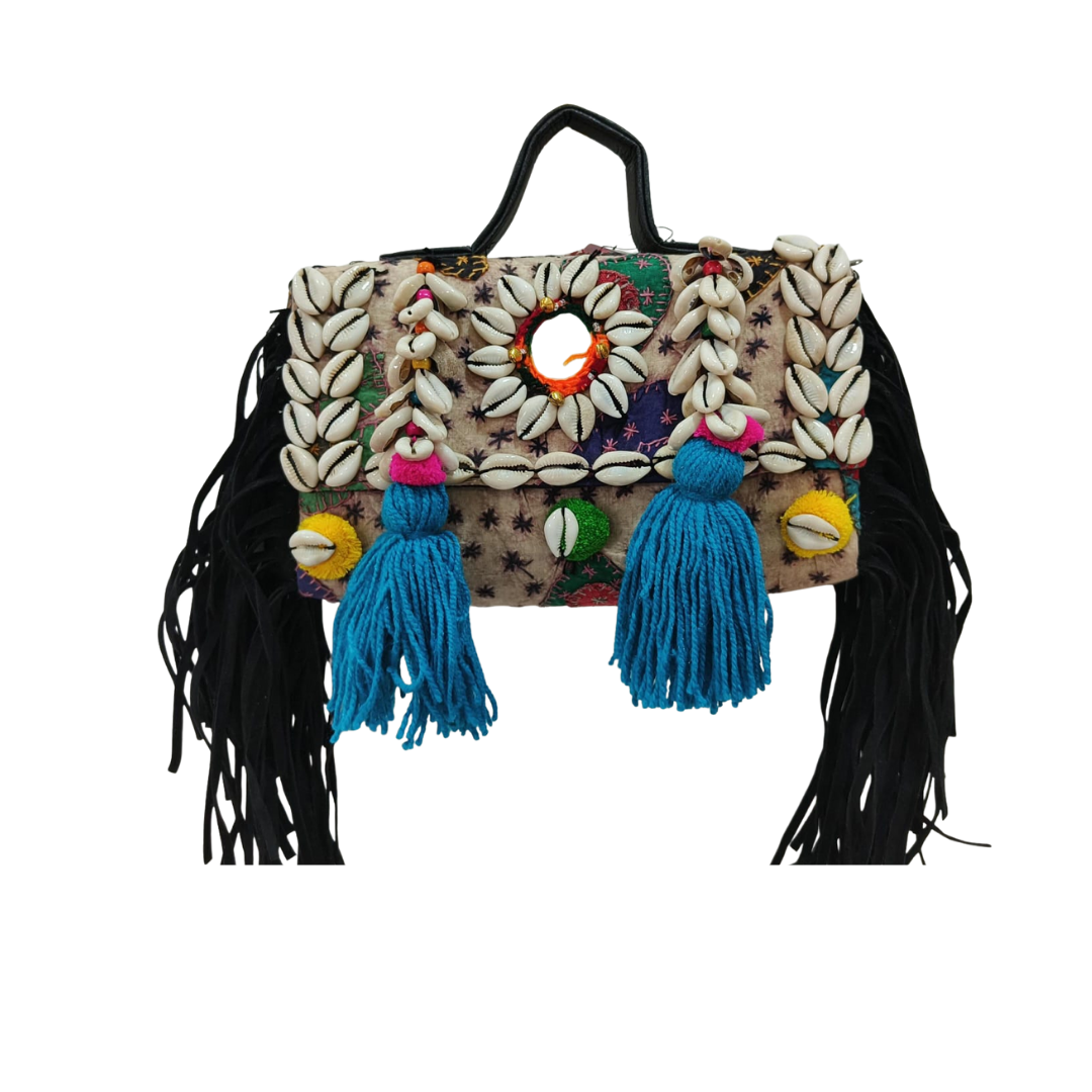 Handcrafted Cowrie Shell Boho Statement Bag for Women | Kutch Artisan Handbag - Heritage Haat