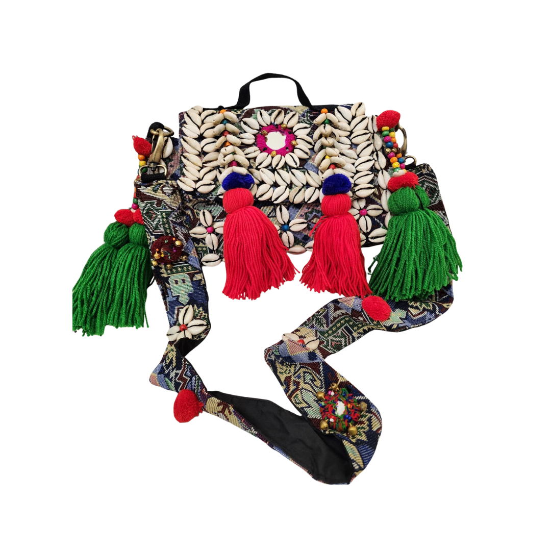 Handcrafted Cowrie Shell Tassel Sling Bag - Heritage Haat