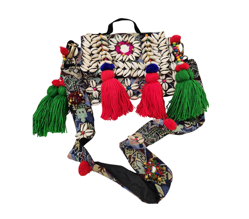 Handcrafted Cowrie Shell Tassel Sling Bag
