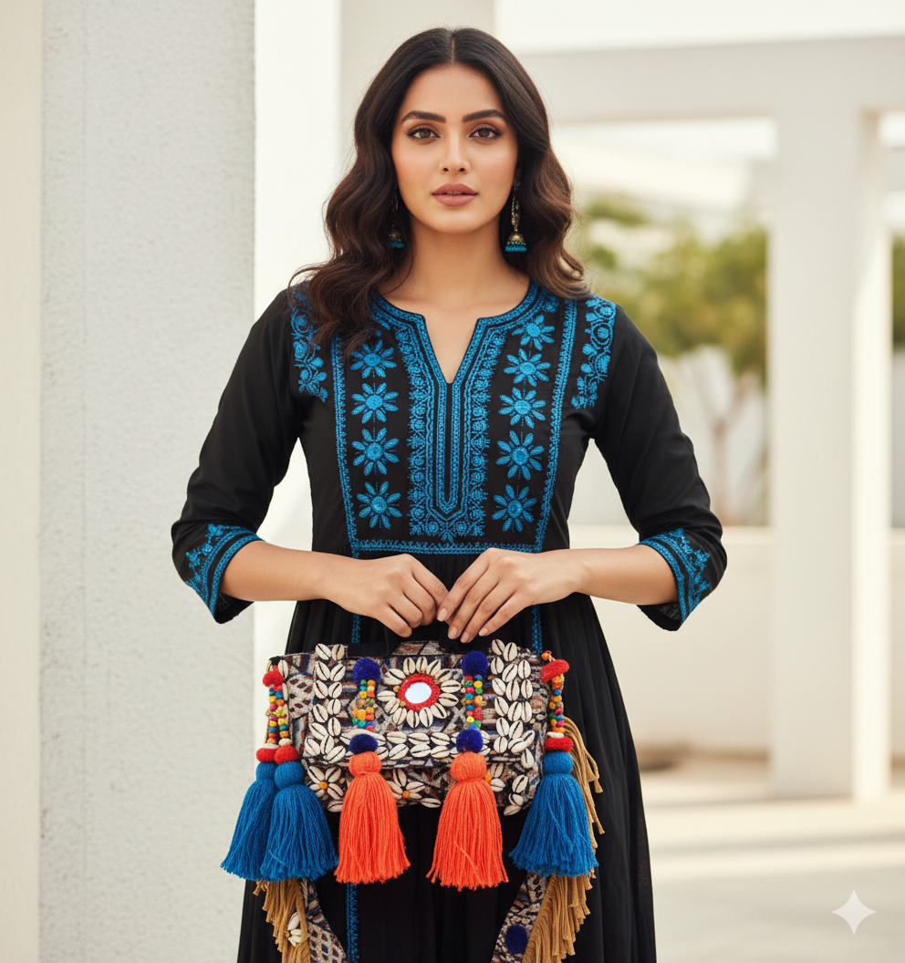 Handcrafted Cowrie Shell Tassel Sling Bag - Heritage Haat