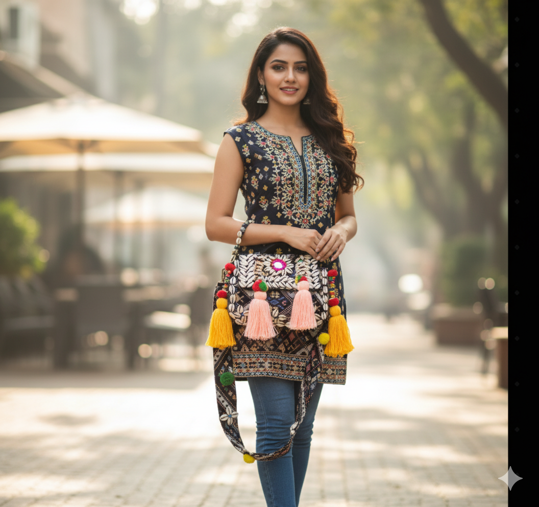 Handcrafted Cowrie Shell Tassel Sling Bag - Heritage Haat
