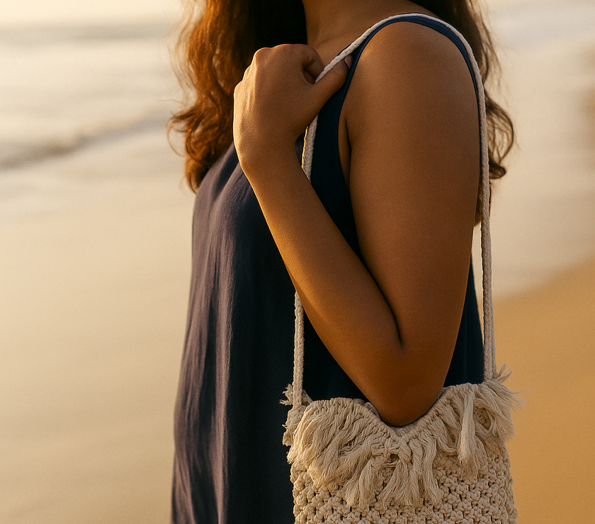 Sun-Kissed Serenity: Macramé Fringe Sling Bag