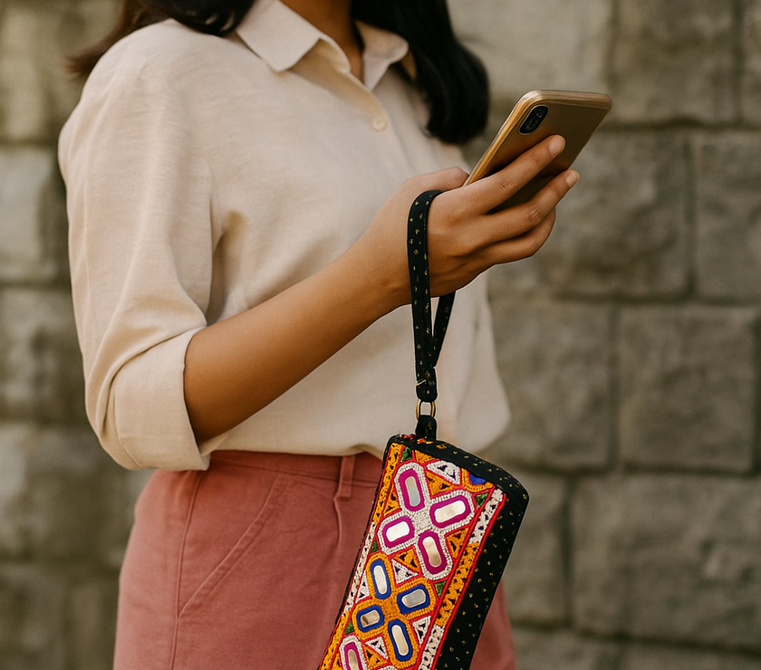 Handcrafted Kutchi Embroidered Mobile Sling Pouch