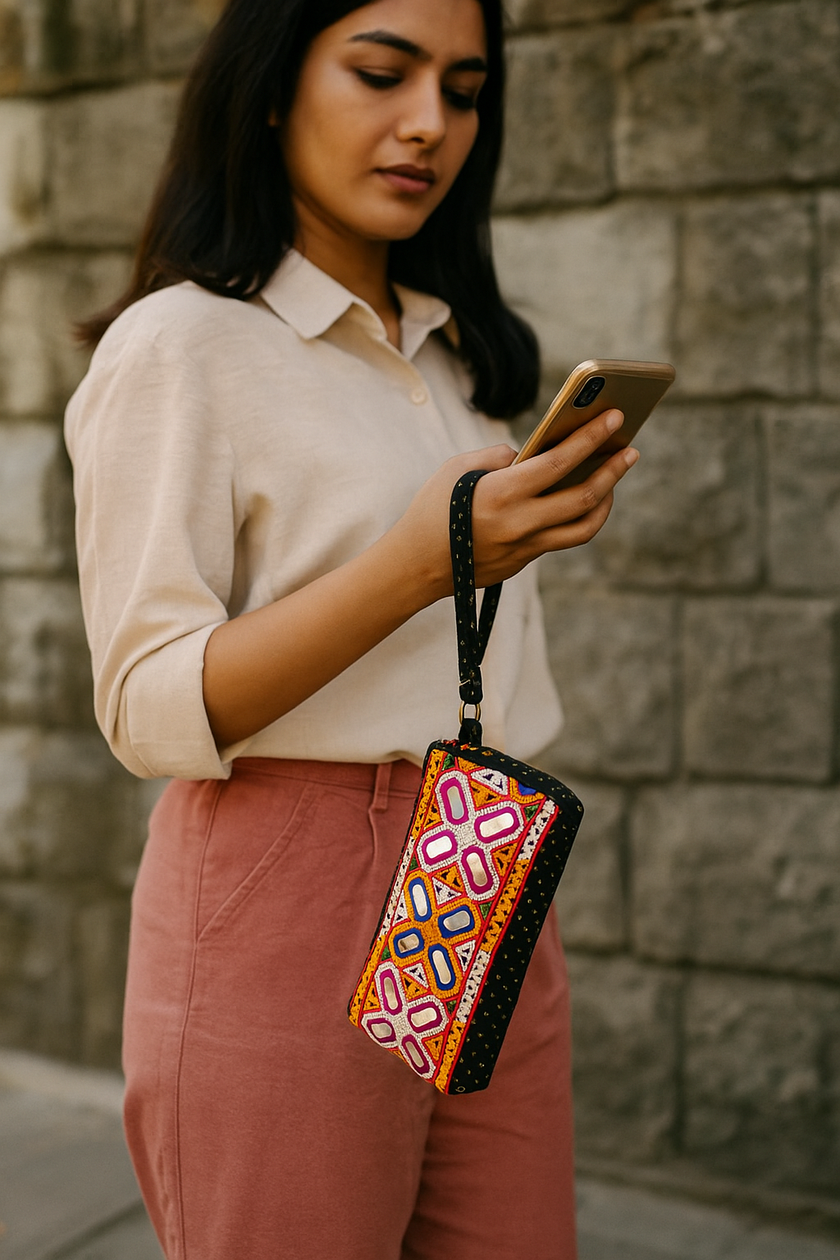 Handcrafted Kutchi Embroidered Mobile Sling Pouch