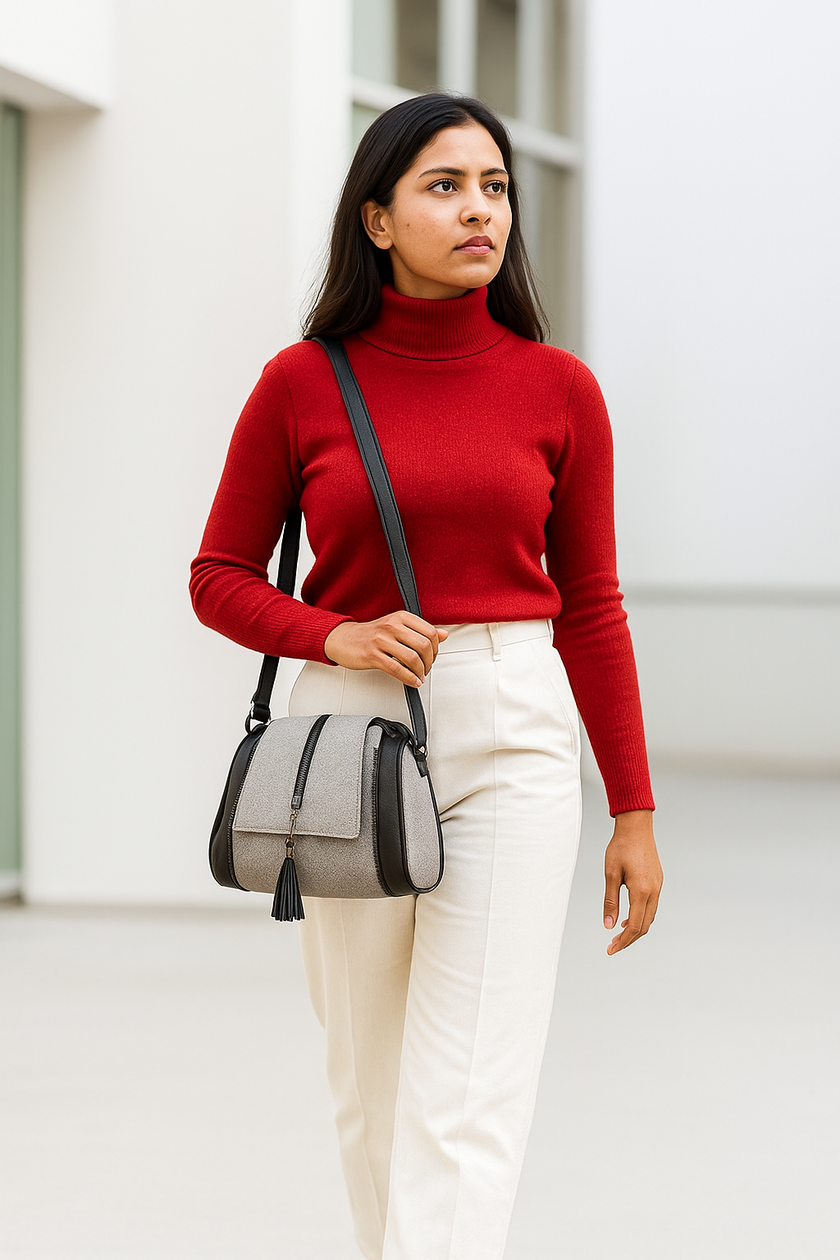 Boardroom to Brunch: Textured Sling in Grey & Black