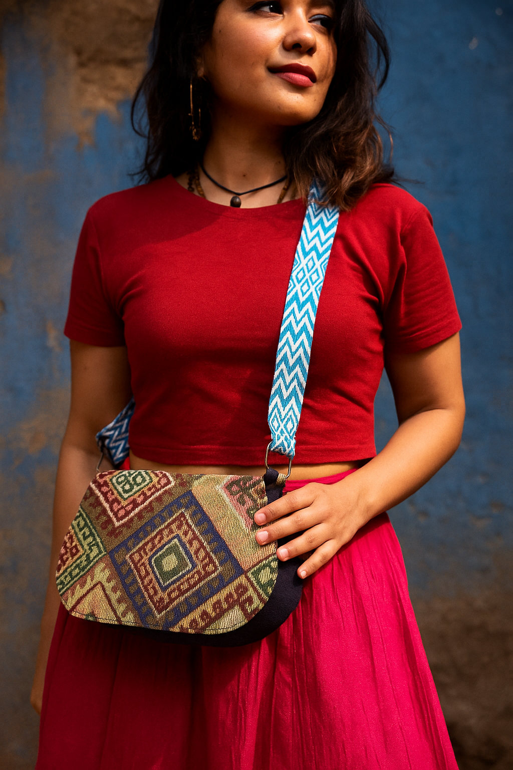 Boho Tribal Charm – Kutchi D-Shape Sling Bag - Heritage Haat