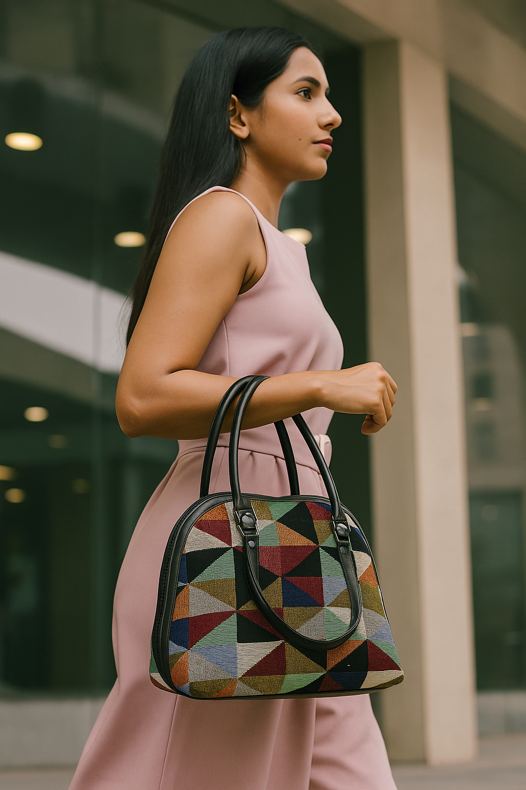 Geometric Elegance Handbag – Office to Evening Chic - Heritage Haat