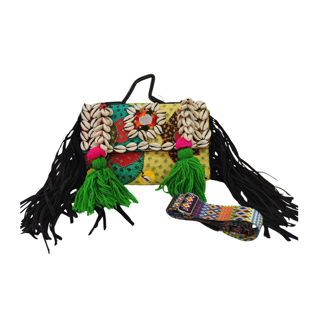 Cowrie Shell and Tassel Fringe Boho Bag