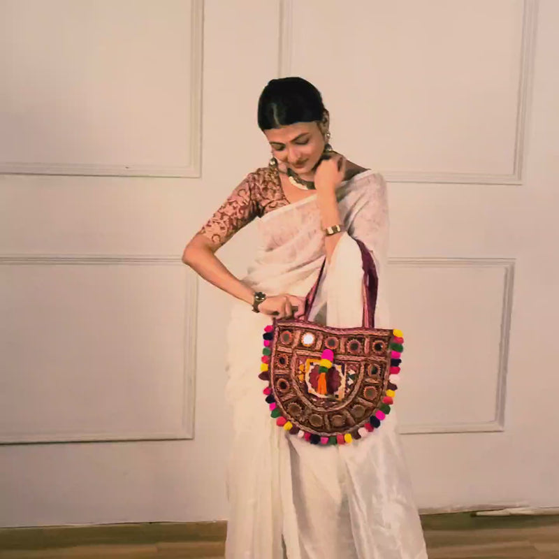 Boho Luxe - Banjara Kutchi Embroidered Pompom Handbag